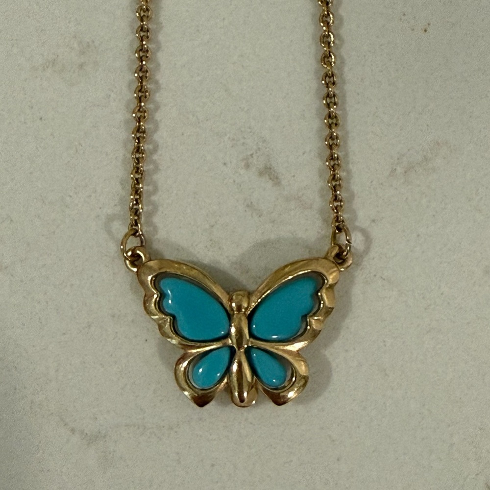 Vintage Avon Flight of Spring Necklace gold tone with blue butterfly charm